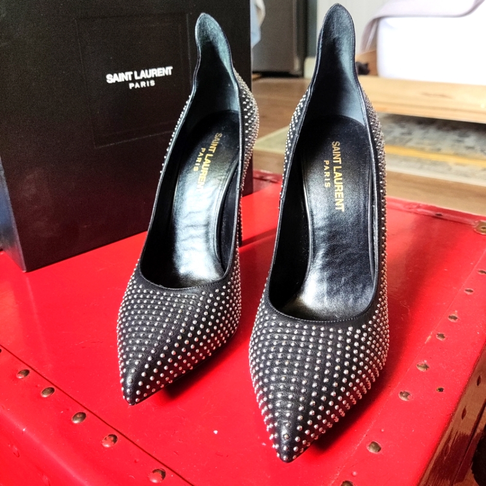 Saint Laurent Black Studded Paris Pump YSL Size 7